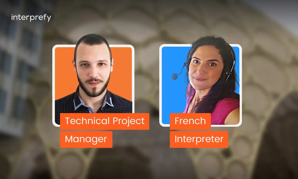 Interpreters and project manager in coloured box